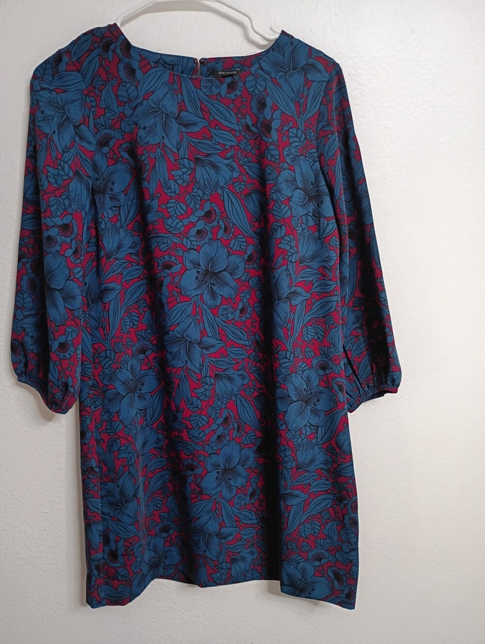 Ann Taylor Petite Floral Dress in Berry and Blue